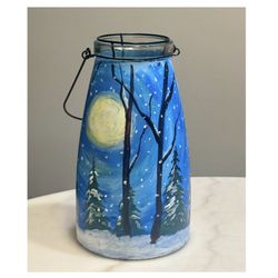 10” Hand Painted Winter Lantern Candle Holder  