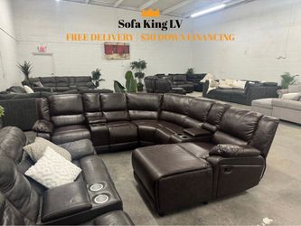 Free Delivery* Like New Brown Faux Leather Sectional Sofa!