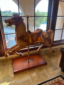 carved and painted wooden carousel horse replica