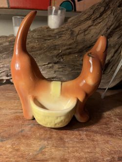 Large Ely & Co Pottery Daschund Dog Cigarette Ashtray Caddy Mid Century