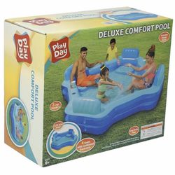 Play Day Inflatable Deluxe Comfort Family Swimming Pool w/ 4 Seats/Backrests NEW