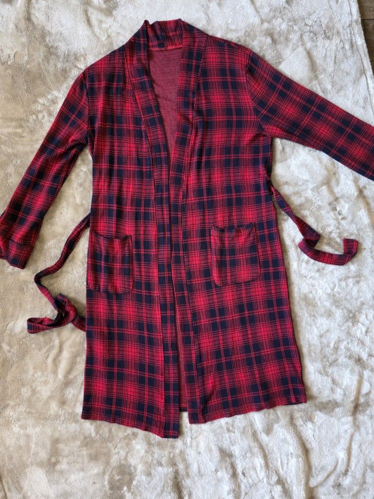 Womens Plaid Red And Black Robe, Size Large