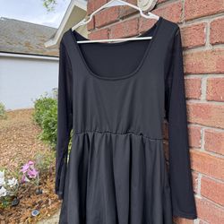 Black Long Sleeve Mesh Dress