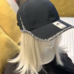 Adidas Black Cap With Patterned Detail Edge