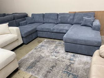 GRAY Plush Corduroy Sectional Sofa with Double Chaises (right & left) 120x66 $550 pick up / can deliver
