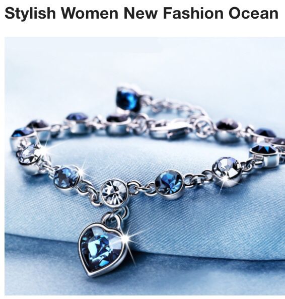 Brand new blue ocean heart crystal bangle bracelet