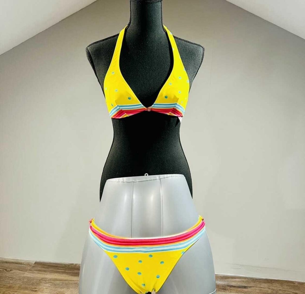 Small Yellow Blue Pink Bikini Top Bottom