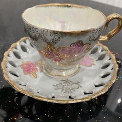 Vintage Royal Sealy - Tea Cup & Saucer -  Pink Blossom Floral Pattern Japan