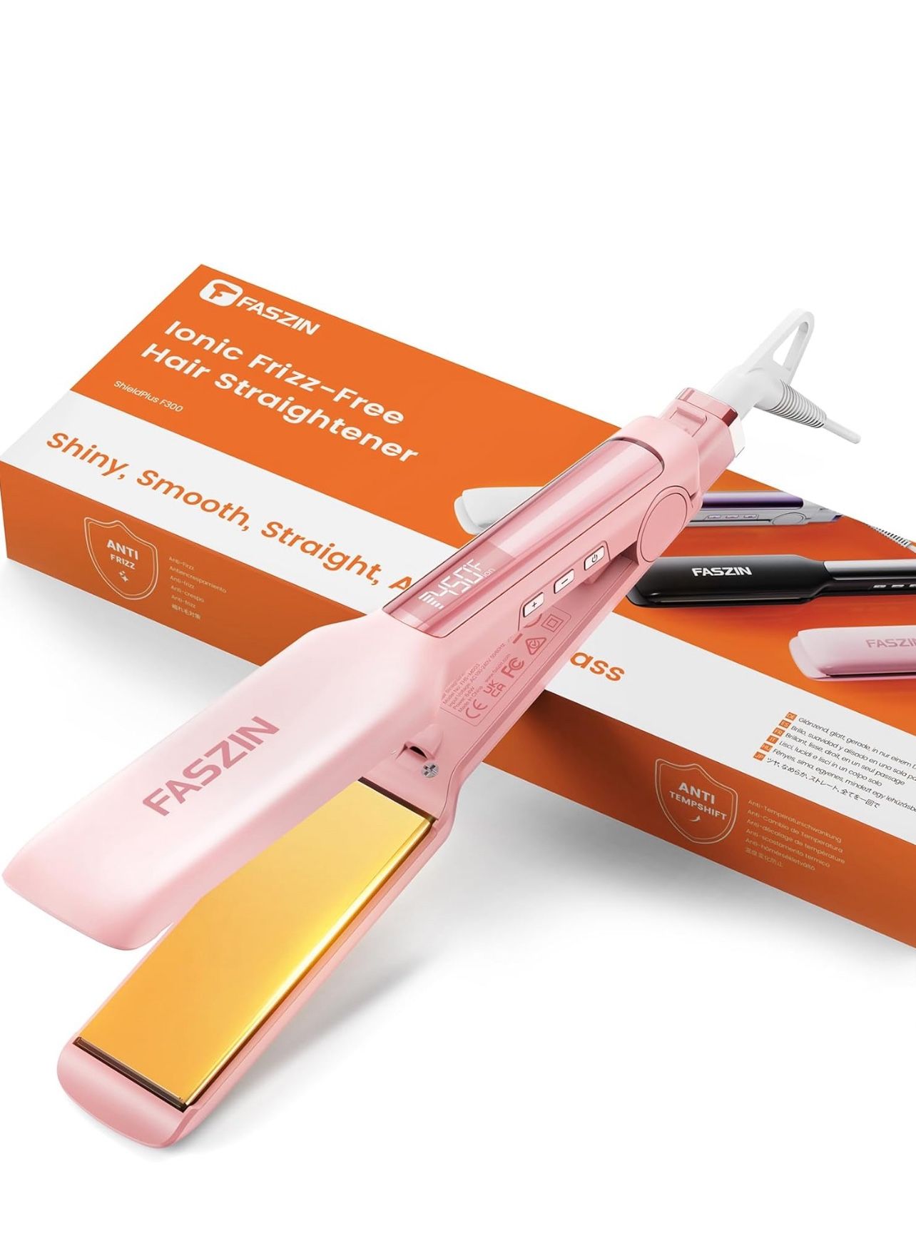 Brandnew Professional Hair Straightener, 1.65inch Wide-Plate, Titanium Negative Ion Flat Iron, 30s Rapid Heating, LED Temp Display, Wide Voltage & 10