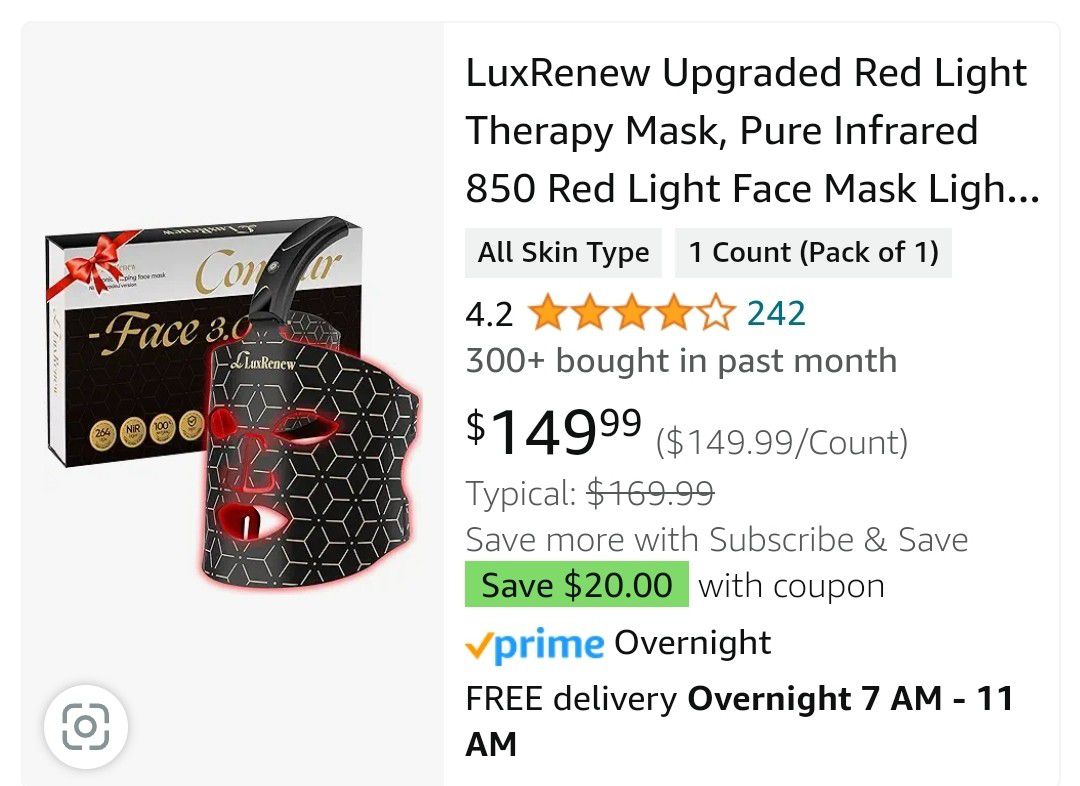 Upgraded Red Light Therapy Mask, Pure Infrared 850 Red Light Face Mask Light Therapy, Cordless, Portable and Rechargeable for Facial Led Mask Skincare