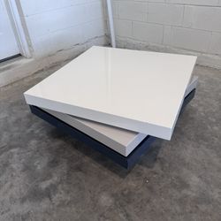 Modern Rotating Coffee Table – White & Gray (Unique Design)