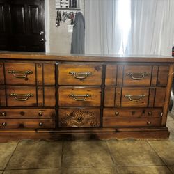 Vintage 9 Drawer Wood Pine Dresser