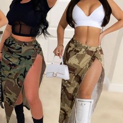 Army Fatigue And Navy Print Skirts 