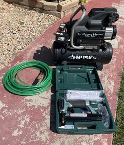 Combo Husky 3-Gallon Portable Electric Compressor Metabo HTP Finished Nailer With 30ft Air Hose