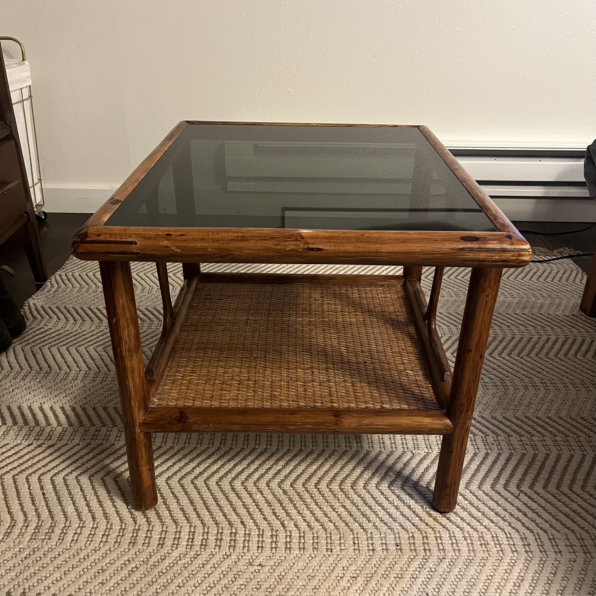 Vintage Bamboo and Rattan Side Table, 1970s