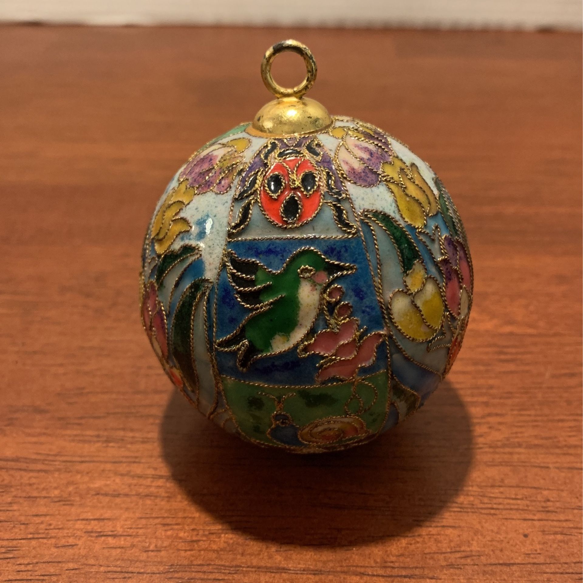 Vintage Cloisonne Christmas Ornament Florals Butterflies Bees Birds 3“ X 3“  A27