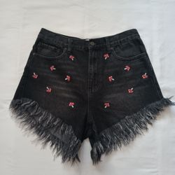 Simple Society Mushroom High Waist Black Wash Denim Cut Off Shorts-Size 7/28