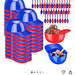 Baseball Helmet Snack Ice Cream Bowl 8 oz Mini Baseball Cap Plastic Dessert Sundae Candy Bowls with 36 Spoons for Kids Birthday Sports Party Supplies 