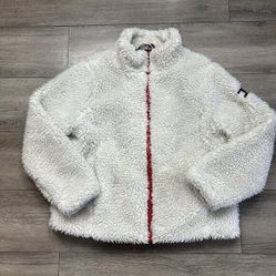 Tommy Hilfiger White Sherpa Teddy Zip Jacket Sz L Shacket 