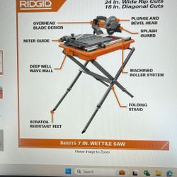 Ridgid 7” Tile Saw With Stand