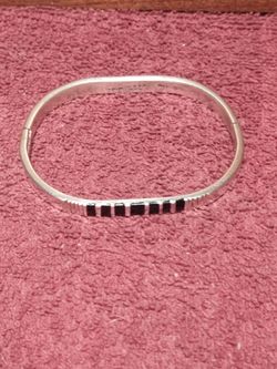 Sterling Silver Bangle Bracelet with Black Stones
