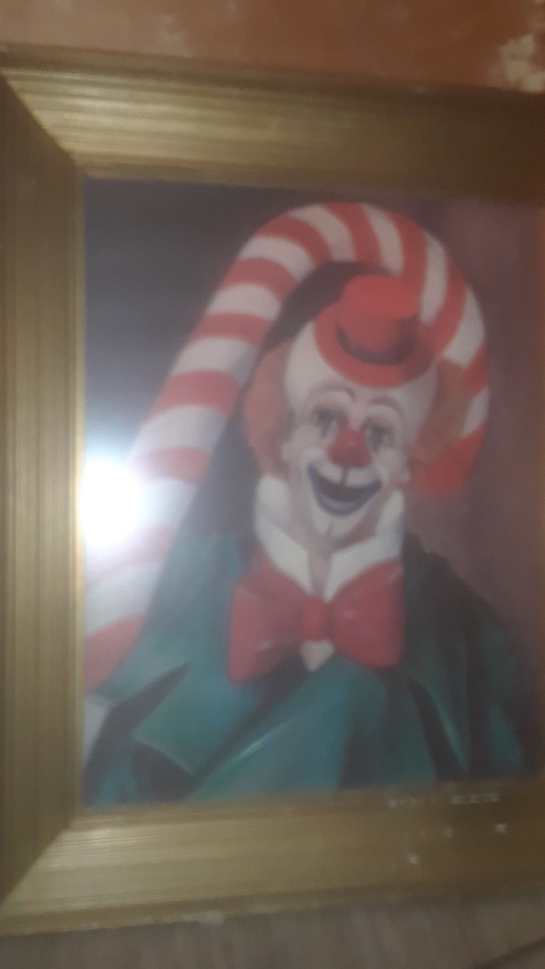 Signed Red Skelton Candy Cane Clown Painting