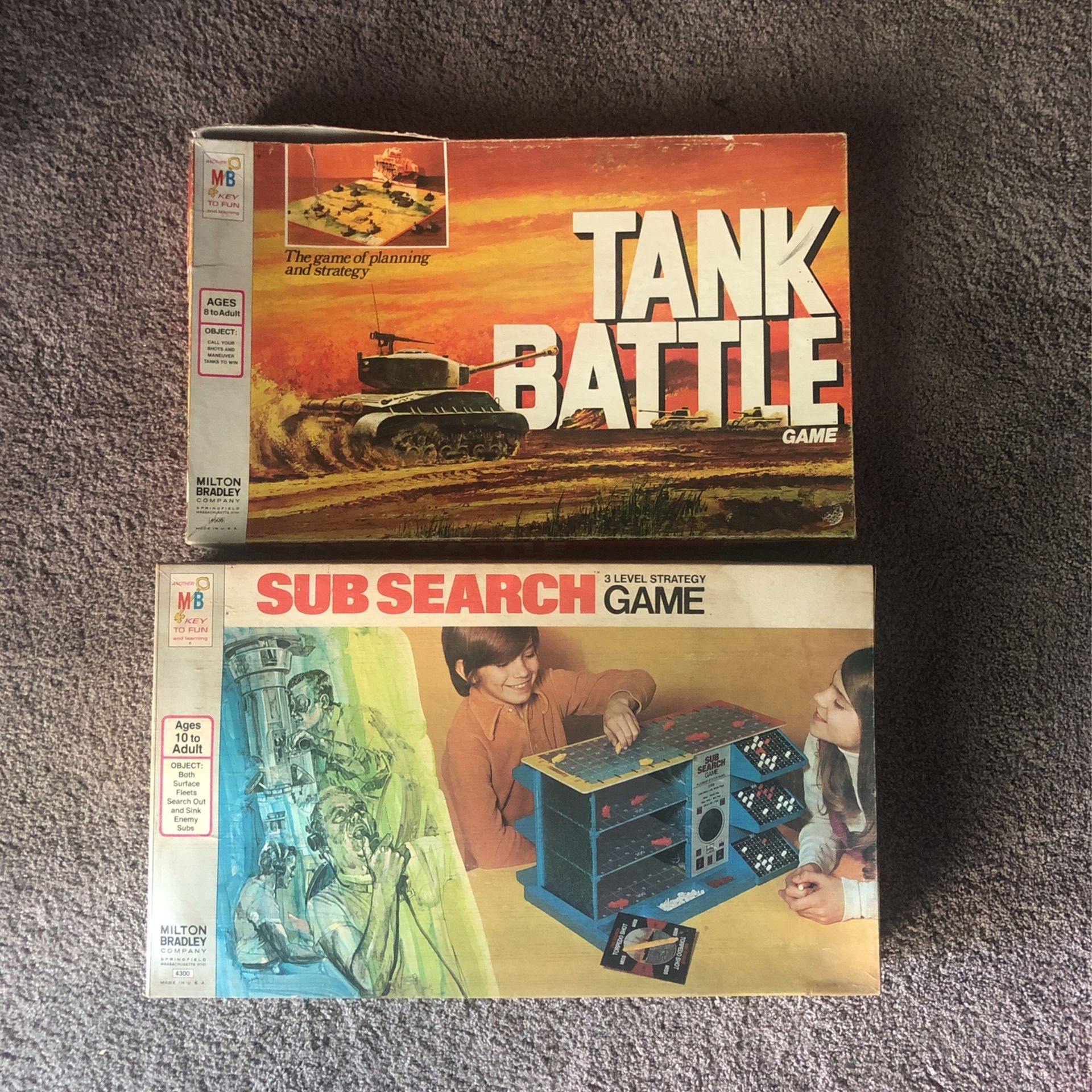 2 Vintage Board Games Sub Search 1977 Tank Battle 1975 Milton Bradley