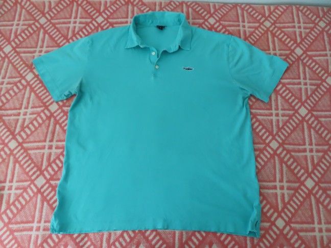 PATAGONIA FITZ ROY TROUT Men XL Aqua Blue Organic Cotton S/S Polo Shirt 2016