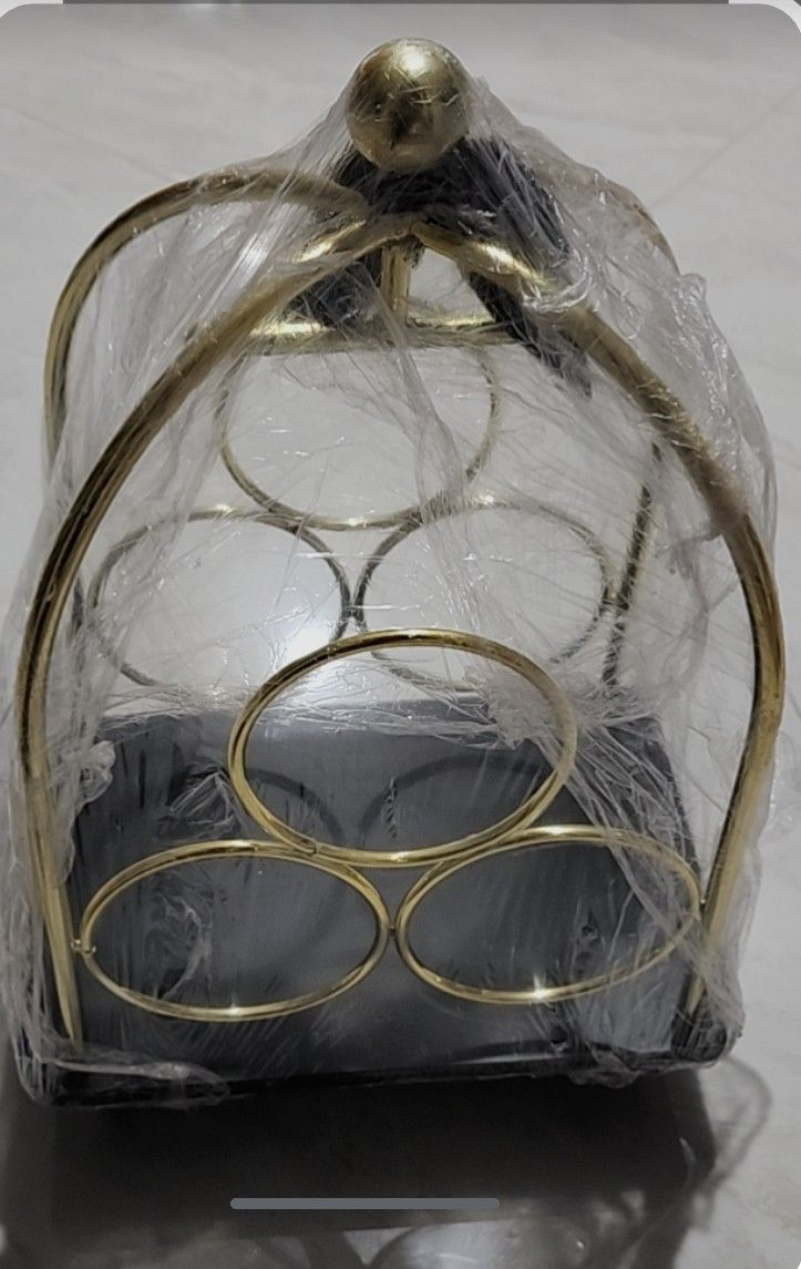 Wine Rack Holder For Three Bottles With Wheels On The Bottom