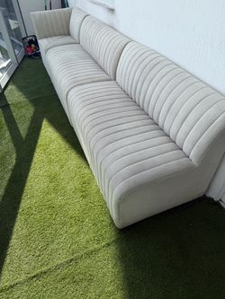 Large Cream Channel Tufted Sofa