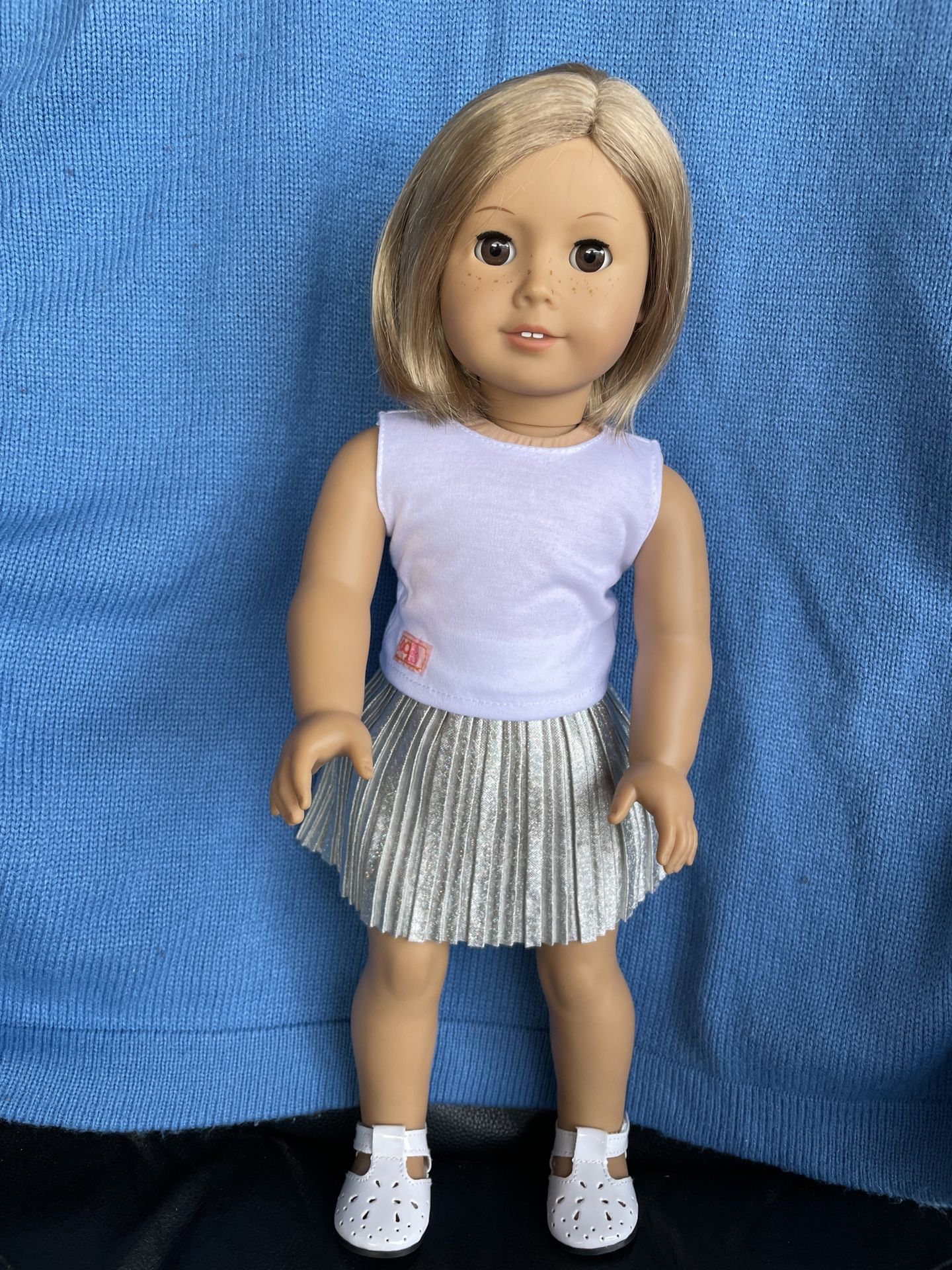 CUSTOM American Girl Doll-Brown Eyes, Short Blonde Hair, Freckles, Ear Piercing