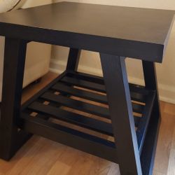 Modern Black Wood End Table with Shelf
