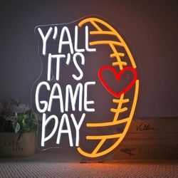 NEW Neon Light Football Y'ALL It's Game Day LED Wall Decor USB Powered Dimmable 5V/2A Light Men Cave Bedroom Office Party Gift Football Lover