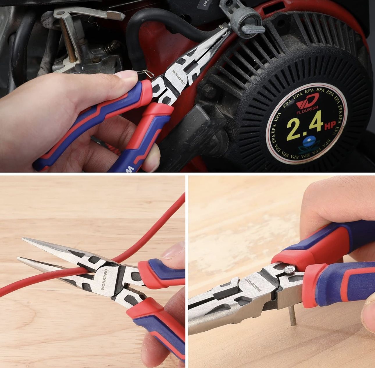 WORKPRO Premium 6” Needle Nose Pliers, Paper Clamp Precision, Heavy-Duty CRV Steel, Soft Grip with Wire Cutter, Long Nose Cutting Pliers