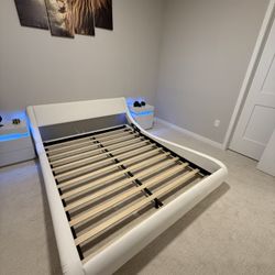 Queen Upholstered Bed Frame – Deluxe Low Profile, Excellent Condition (No Mattress)