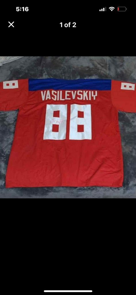 Autographed/Signed Andrei Vasilevskiy Team Russia Red Olympics Jersey JSA COA