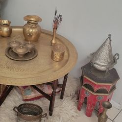 Moroccan brass tray and silver decoration 