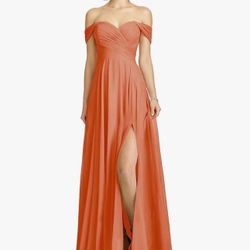 NEW Off Shoulder Bridesmaid Dresses for Women Long Pleated Chiffon A Line Formal Evening Prom Dress with Slit
