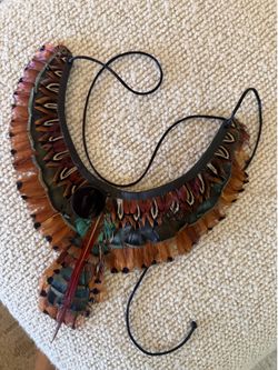 New pheasant bob collar one of a kind Boho onyx and Feather Statement Necklace