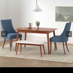 Upholstered Dining Chairs Set Of 4 Color Blue Solid Wood Legs