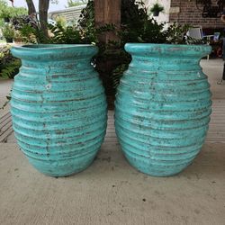 Teal Honeycomb Clay Pots . (Planters) Plants, Pottery, Talavera $75 cada una.