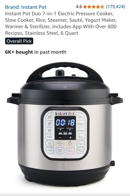 Instant Pot Duo Pressure Cooker 6qt