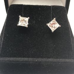 14KWG Stud Earrings 1.00CTW Princess Cut Lab Grown Diamond Earrings