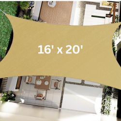Beige, 16 x 20 FT Rectangular Sun Sail Shade Canopy - UV Blocking Outdoor Shade