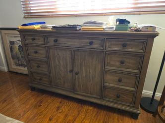 Large Wood Dresser with Drawers and Cabinet
