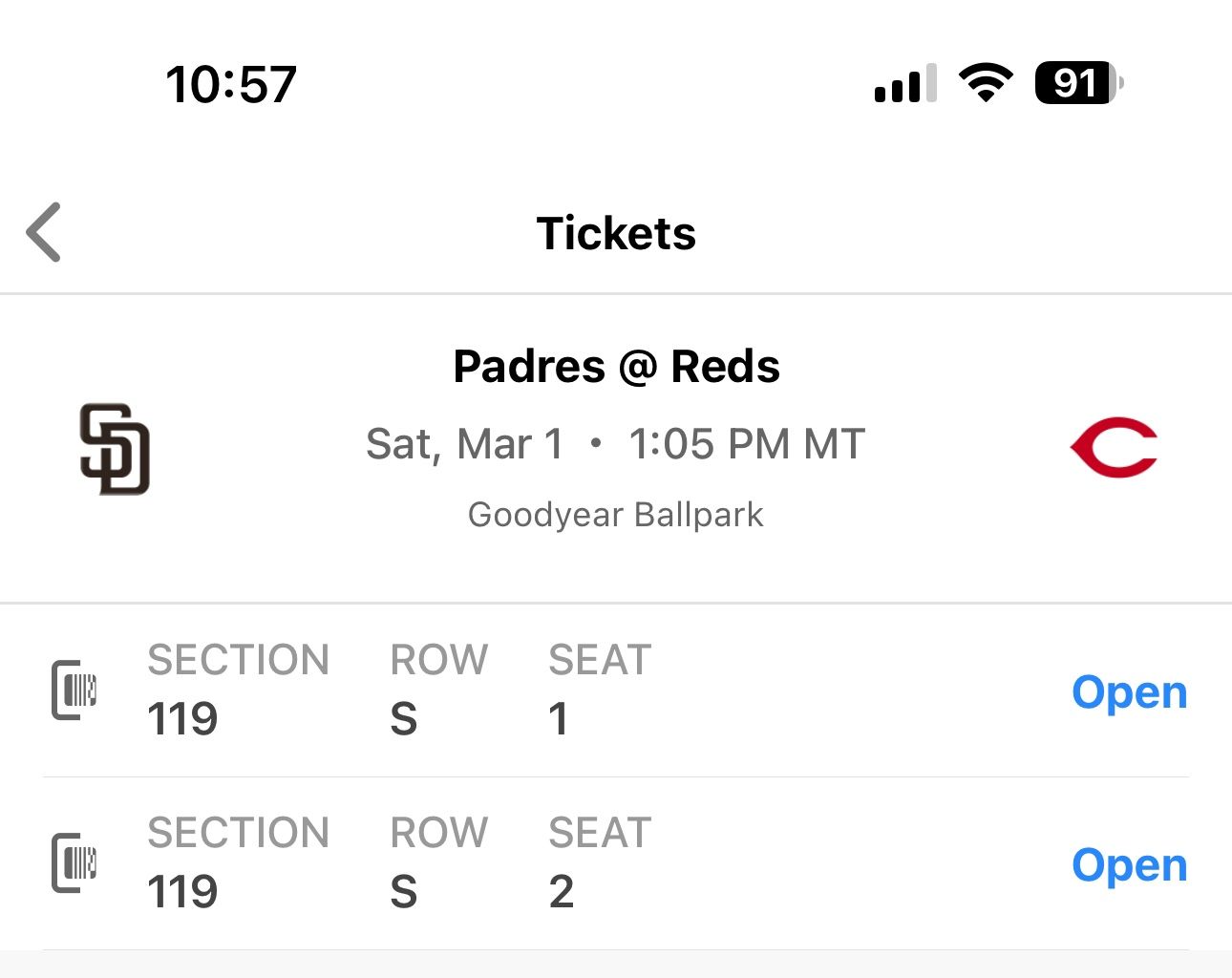 Padres Vs Reds Tickets Today 100 Level On Aisle