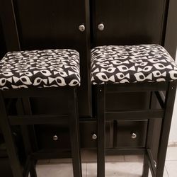 Wood Bar Stools Black Cushioned Seats