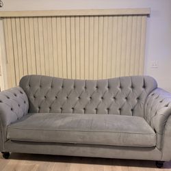 Elegant Gray Tufted Velvet Sofa, Loveseat & Single Chair Set