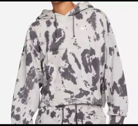 NWT Nike Women Sportswear Washed Jersey Hoodie Cropped Black Grey XL, DM6717-010