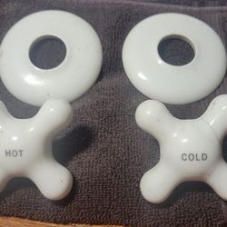 Antique Ceramic Hot & Cold Shower / Sink Knobs W/ collars